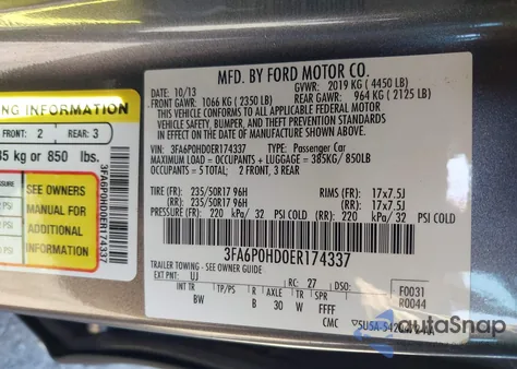 2014 Ford Fusion Se из США, поврежденный, VIN 3FA6P0HD0ER174337